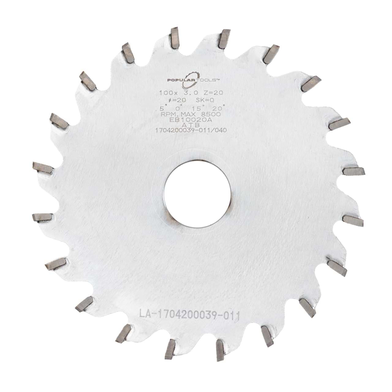 Popular Tools EB1002020R – 100mm 20T Right-hand Edge Banding Carbide Saw Blade (20mm Bore, 3.0mm Kerf)